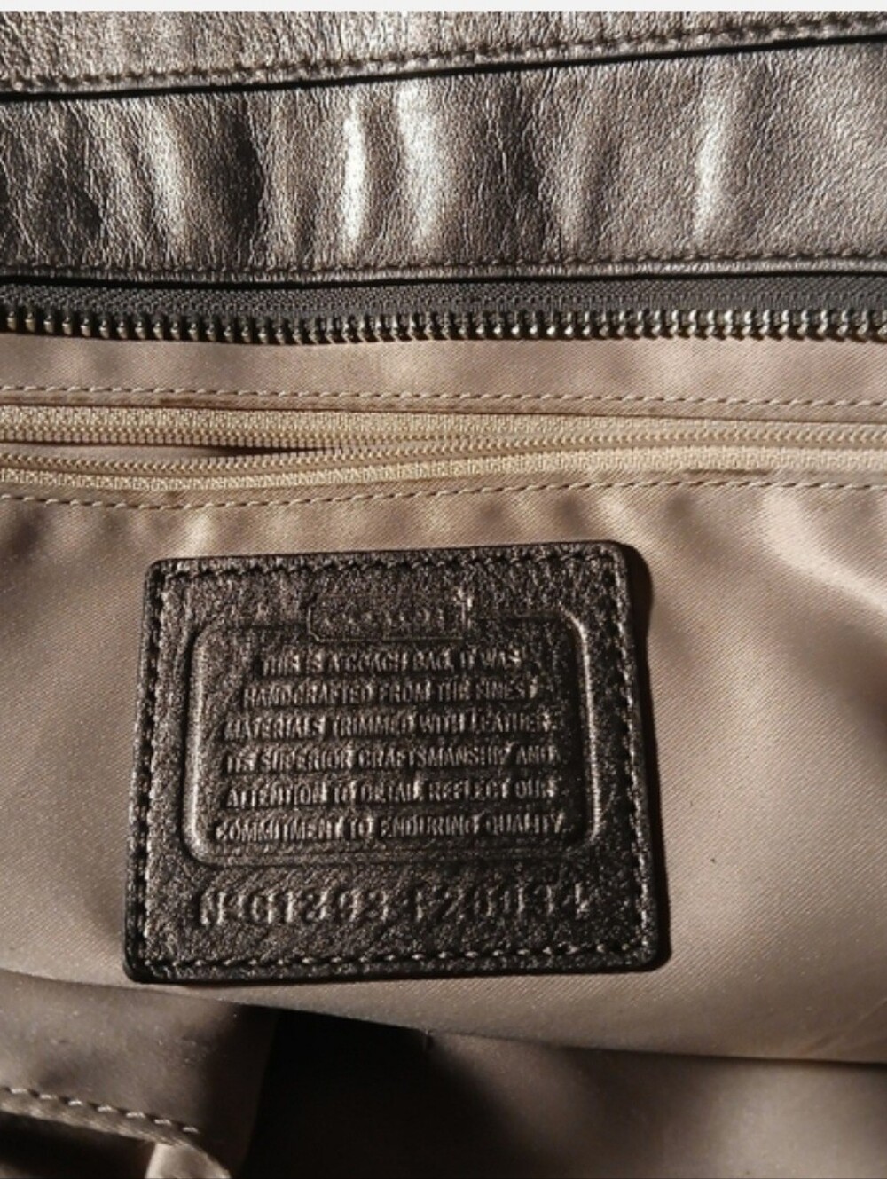 Coach Snake Print Large Tote Bag Metallic Gray Python Textured Shoulder Purse - Picture 6 of 7